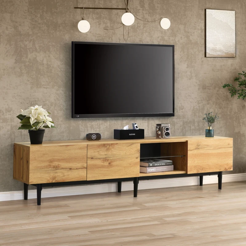 Moderno Mueble TV con Vetado de Madera Luces Led Variables Diseño Minimalista - MDF Resistente Capacidad de 50 Kg Natural