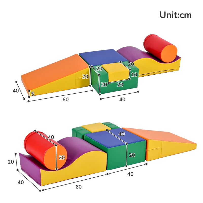 Set de 6 Blocuri Mari de Construcție, pentru Joacă și Cățărare, cu Scară și Tobogan, Multicolor