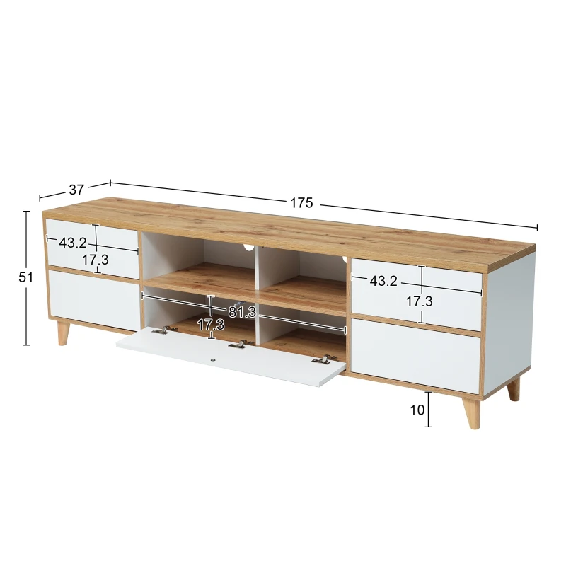 Mueble TV Bajo Estilo Rústico con Compartimentos y Puertas Blanco
