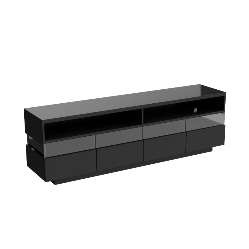 Mueble de TV Moderno con Acabado Brillante Mesa de TV con Iluminación Led Dos Estantes y Cuatro Cajones Negro