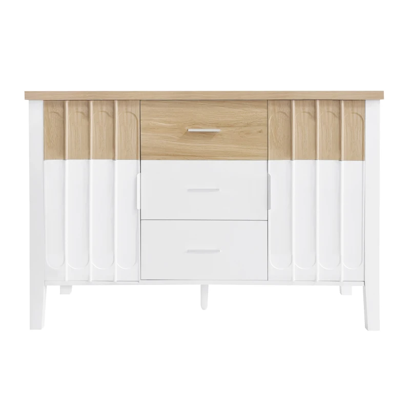 Credenza con Ante e Cassetti, Design Unico con Texture Concava e Convessa, 120 x 40 x 80 cm, Bianco e Colore Legno