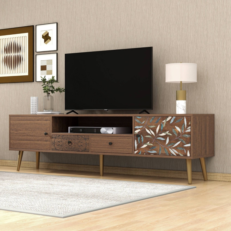 Rtopsu Mobile TV, Tavolo TV Basso con LED per TV Fino a 85 Pollici, Scaffale TV con 3 Ante e Cassetti Contenitore per Soggiorno Sala da Pranzo Camera da Letto, 190x40x50 cm