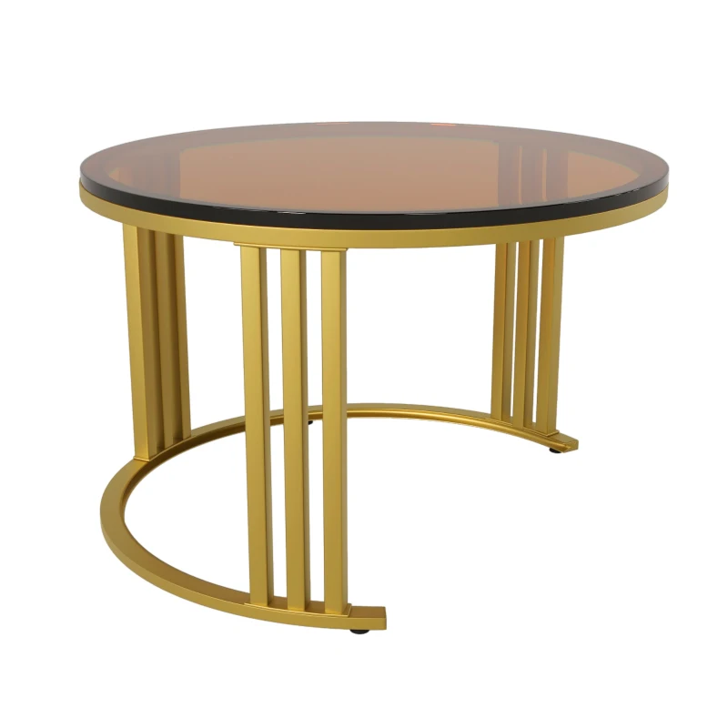 Mesita 2 en 1 en MDF con Superficie Brillante y Tapa de Vidrio Templado Marrón Combinación de Mesa de Centro para Sala de Estar con 2 Cajones Negro