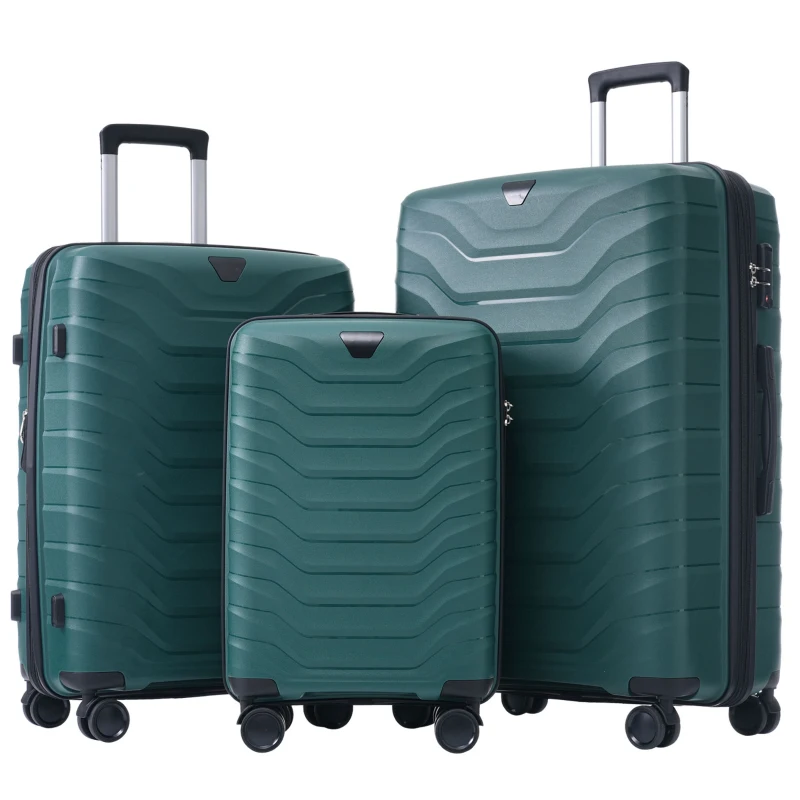 3-teiliges Hartschalenkoffer-Set mit TSA-Schloss, 360° Doppelrollen und 3 Größen aus robustem PP-Material, Grün