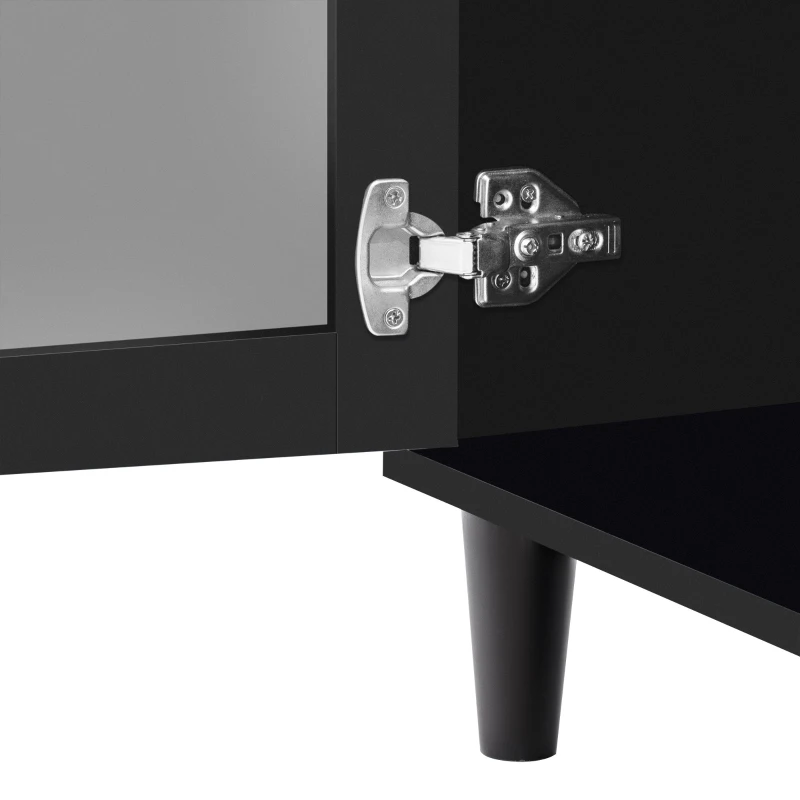Madia Nera con Specchio e Maniglie di Cristallo per Soggiorno e Sala da Pranzo, Nero