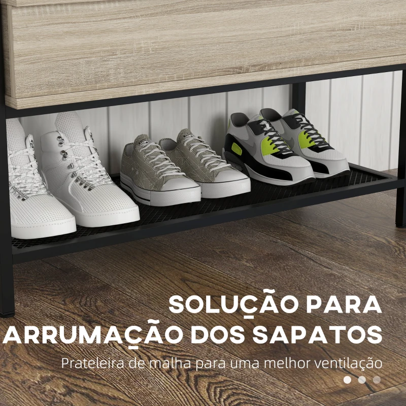 HOMCOM Banco Sapateira com Compartimento Oculto 84x39,5x61 cm Preto e Madeira