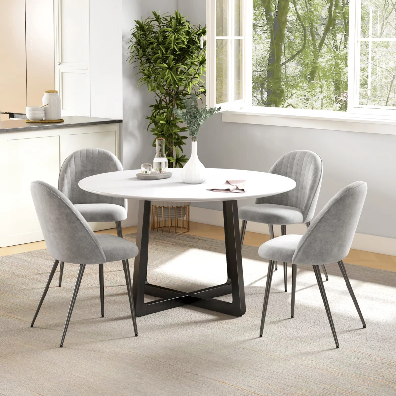 HOMCOM Conjunto de 4 Cadeiras de Sala de Jantar Modernas Cadeiras Estofadas em Veludo com Encosto Alto e Pés de Aço 50x52x83 cm Cinza