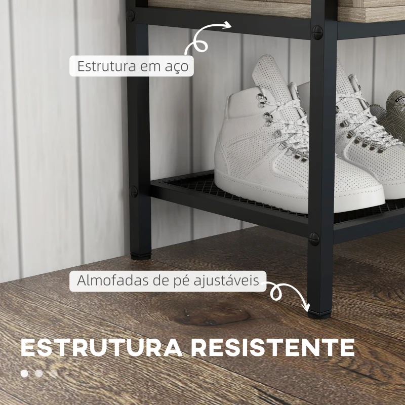 HOMCOM Banco Sapateira com Compartimento Oculto 84x39,5x61 cm Preto e Madeira