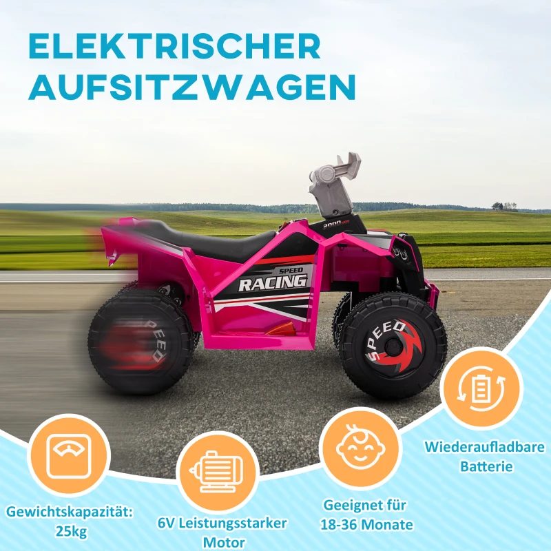 HOMCOM Elektrische Kinderquad, 2,5 km/u, Voor- & Achteruitgang, voor 18-36 Maanden, Roze
