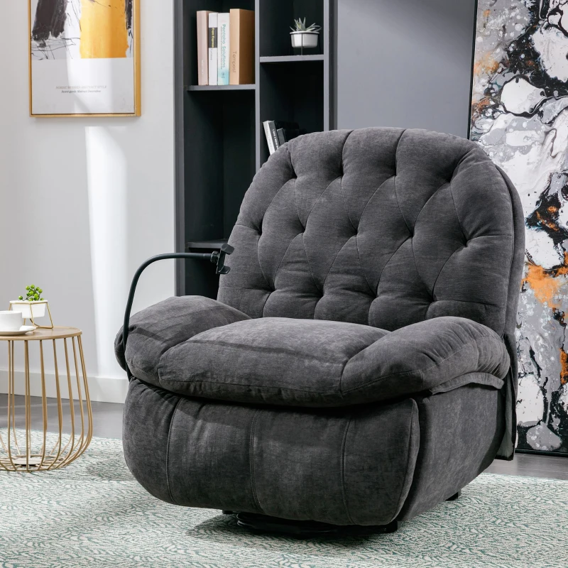Butaca Relax Giratoria 360° con Masaje Calefacción Lumbar Porta Smartphone y Bolsillo Lateral Gris
