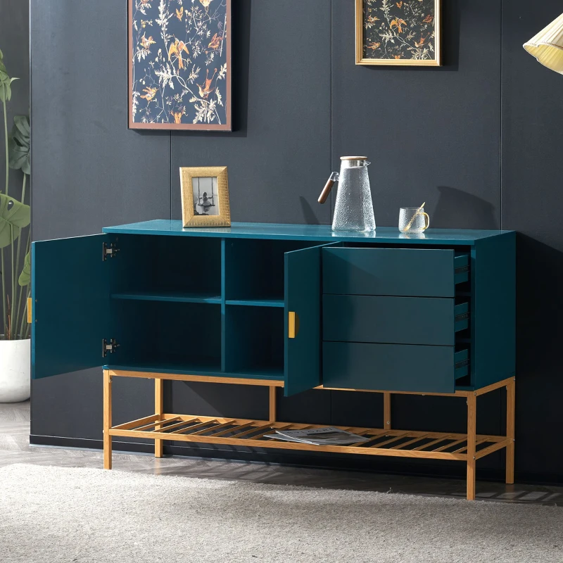 Cómoda y Aparador Moderna con Detalles Dorados en MDF Azul turquesa