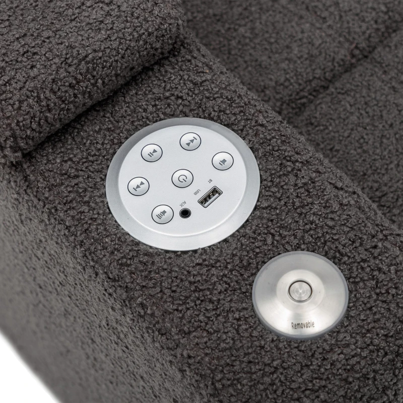 Poltrona Relax Elettrica con Porta USB, Tavolino Girevole 360°, Portabicchieri e Illuminazione LED, Grigia