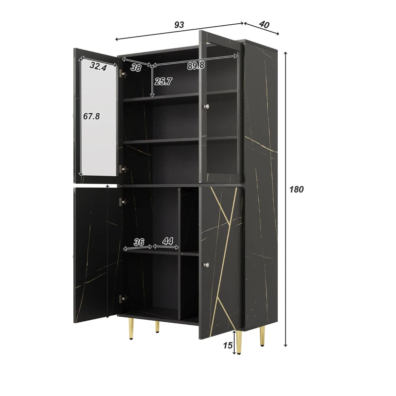 Vetrina Moderna con Illuminazione LED Interna, Nero e Oro