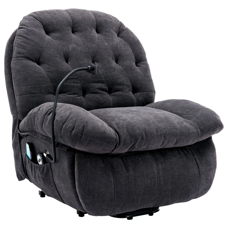 Butaca Relax Giratoria 360° con Masaje Calefacción Lumbar Porta Smartphone y Bolsillo Lateral Gris