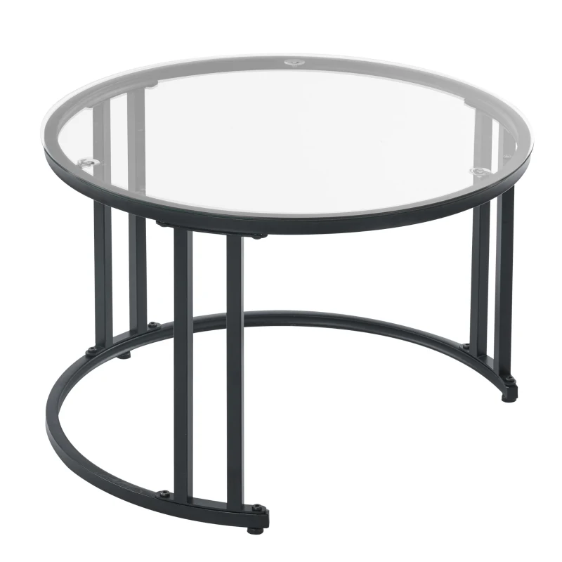 Set 2 Tavolini da Caffè con Superficie in Vetro e Marmo, Cassetto in Legno Massello, Bianco