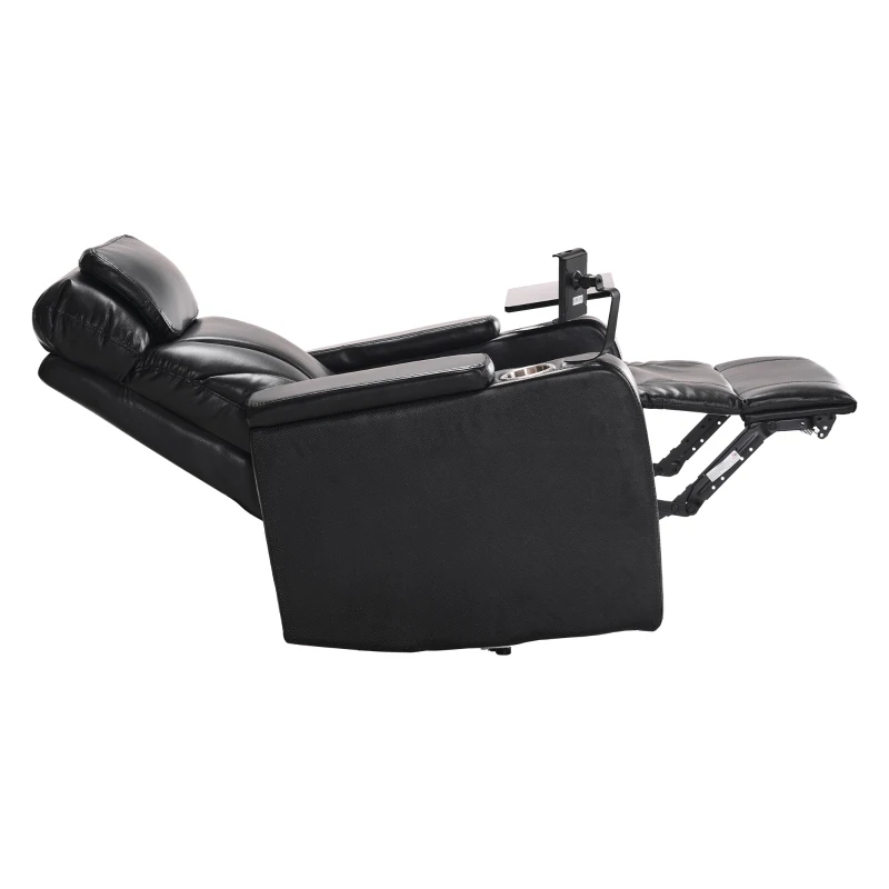 Poltrona Relax Elettrica con Porta USB, Tavolino Girevole 360°, Portabicchieri e Design in Pelle PU, Nero