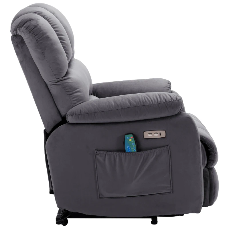 Sillón Relax Eléctrico con Función de Masaje Calefacción y Reclinable con Mando A Distancia Gris