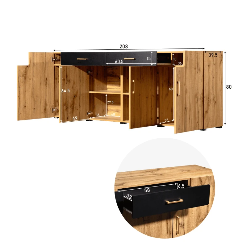 Cómoda Multifuncional con 4 Puertas y 2 Cajones Diseño Moderno Marrón