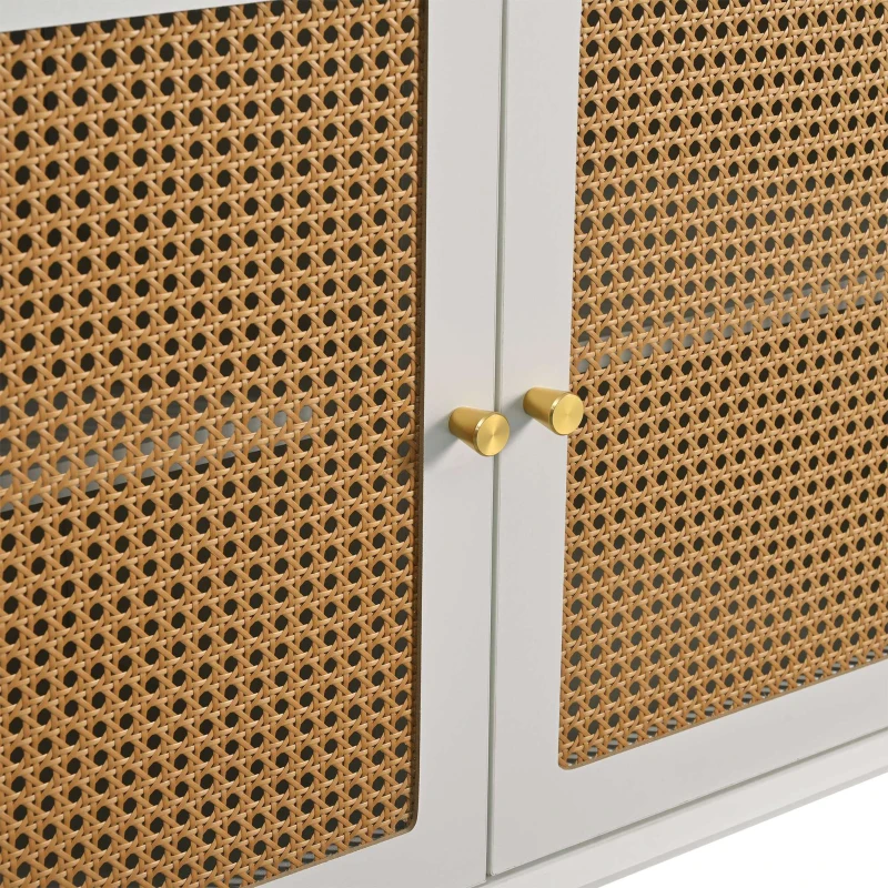 Mobile TV in Rattan con 2 Cassetti e Ampio Spazio Interno, Bianco