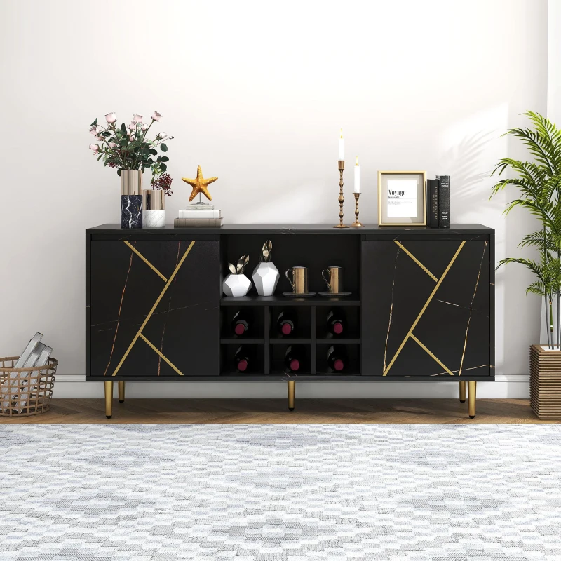Mueble Aparador y Cómoda Elegante con Portabotellas 148x40x70 cm Negro
