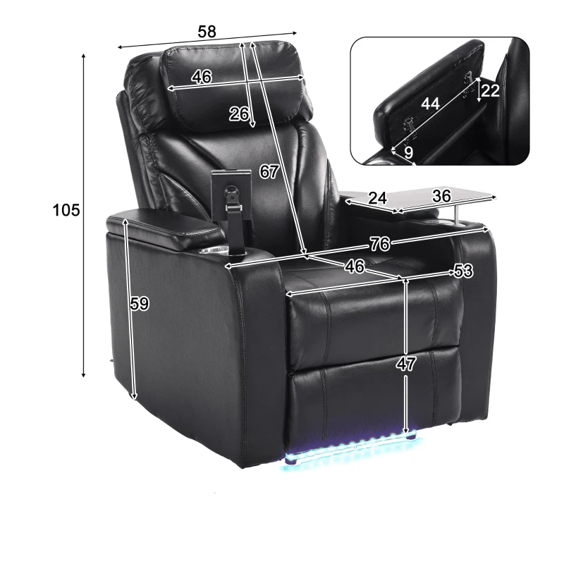 Poltrona Relax Elettrica con Porta USB, Tavolino Girevole 360°, Portabicchieri e Design in Pelle PU, Nero