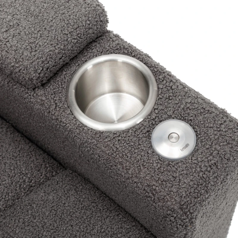 Poltrona Relax Elettrica con Porta USB, Tavolino Girevole 360°, Portabicchieri e Illuminazione LED, Grigia