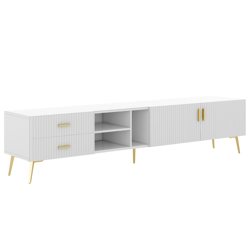 Mueble TV Moderno Blanco con Franjas Decorativas 180x35x41 cm Blanco