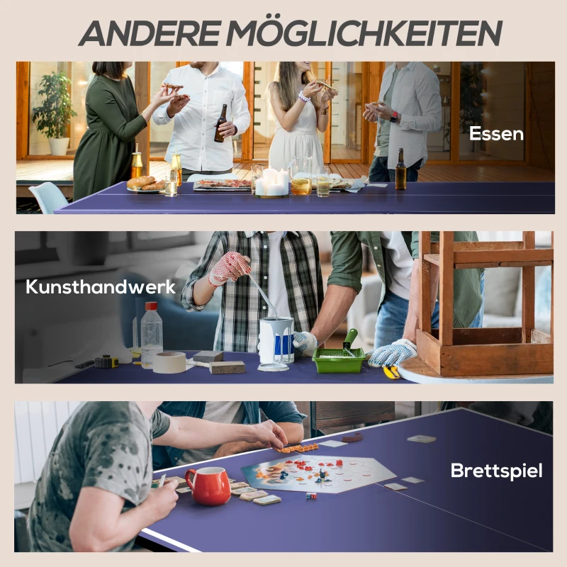 SPORTNOW Stół do Tenisa Stołowego, Składany, Zawiera 2 Rakietki, 3 Piłki, Siatkę, do Wewnątrz i na Zewnątrz, Konstrukcja Metalowa, 274x152x76cm, Niebieski