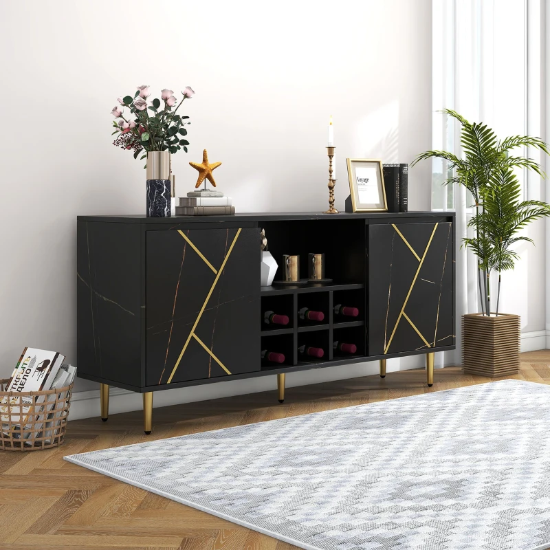 Mueble Aparador y Cómoda Elegante con Portabotellas 148x40x70 cm Negro