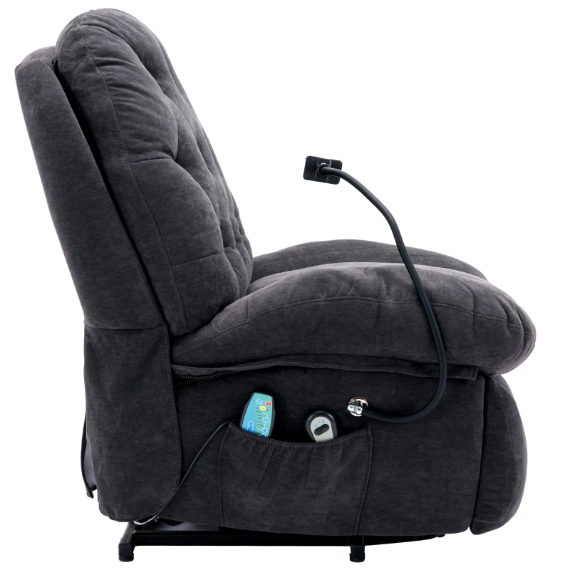 Butaca Relax Giratoria 360° con Masaje Calefacción Lumbar Porta Smartphone y Bolsillo Lateral Gris