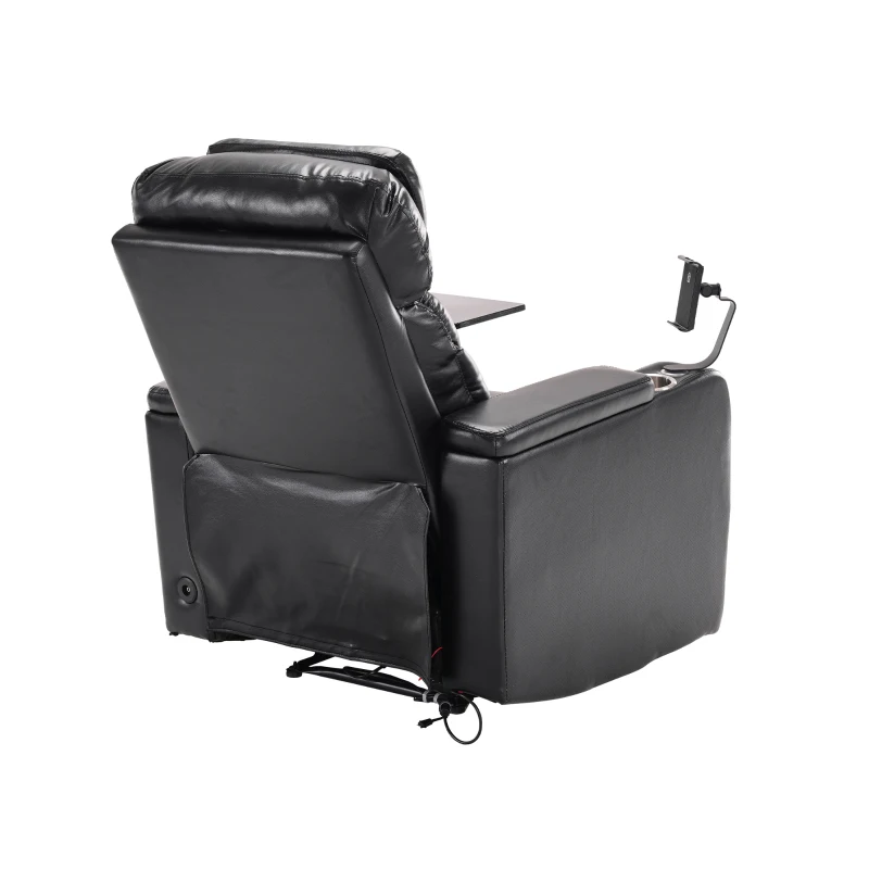 Poltrona Relax Elettrica con Porta USB, Tavolino Girevole 360°, Portabicchieri e Design in Pelle PU, Nero