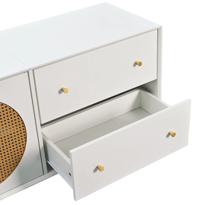 Mobile TV in Rattan con 2 Cassetti e Ampio Spazio Interno, Bianco