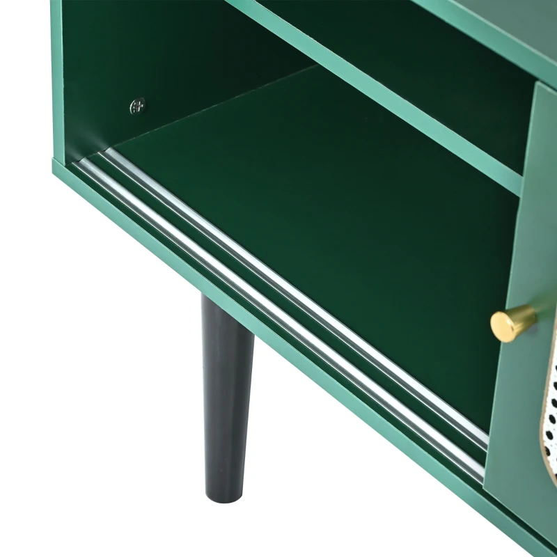 Mobile TV con Ante Scorrevoli in Rattan Bianco, 2 Cassetti e 4 Ripiani Regolabili, Verde