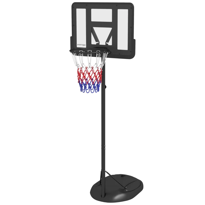 SPORTNOW Cerc de Baschet Reglabil pe Înălțime cu Bază și Plasă Completabile, Cerc de Baschet din Oțel și PE, 81x70x277 cm, Negru