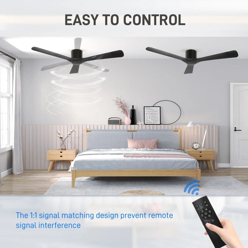 HOMCOM Ventilator de Tavan Reversibil, Ventilator Exterior sau Interior, cu Montare pe 3 Lame cu Telecomandă, Ф132x21 cm, Negru