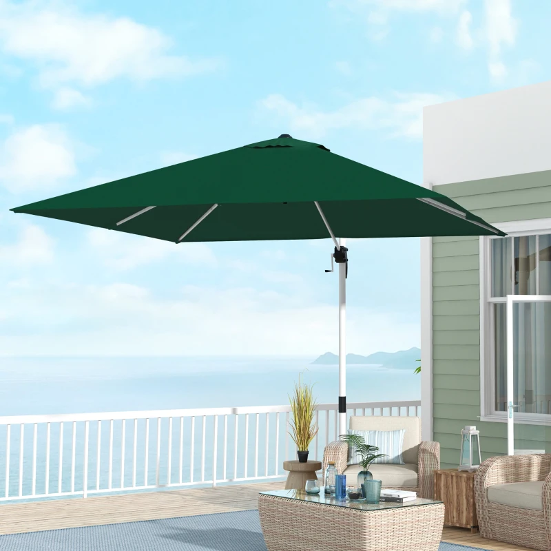 Outsunny 3 x 3(m) Cantilever Roma Parasol with Aluminum Frame, Crank and Tilt, Square Overhanging Patio Umbrella with 360° Rotation, 250g Sun Shade Canopy with Cross Base, Green