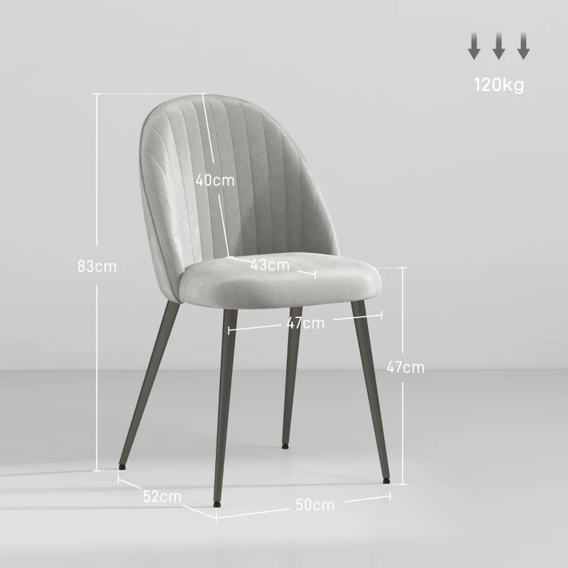 HOMCOM Conjunto de 4 Cadeiras de Sala de Jantar Modernas Cadeiras Estofadas em Veludo com Encosto Alto e Pés de Aço 50x52x83 cm Cinza