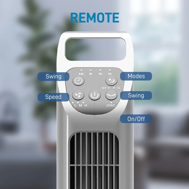 HOMCOM Tower Fan, Electric Cooling Fan with Remote, 75° Oscillating, 3 Speed 3 Modes, 4H Timer, Quiet Standing Bladeless for Bedroom Office, Silver