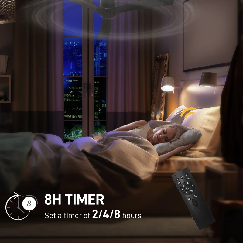 HOMCOM Ventilator de Tavan Reversibil, Ventilator Exterior sau Interior, cu Montare pe 3 Lame cu Telecomandă, Ф132x21 cm, Negru