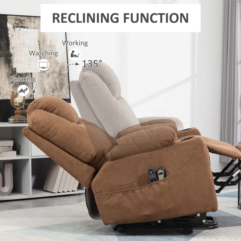 HOMCOM Scaun Electric Rabatabil cu 8 Puncte de Masaj și Telecomandă, Fotoliu Modern din Țesătură cu Efect de In, 90x101x107 cm, Cafea