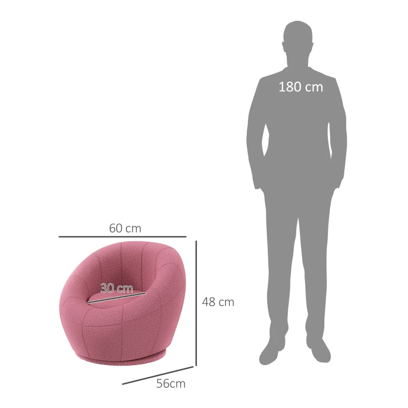 HOMCOM Fotoliu Modern Rotund pentru Copii, Fotoliu de Pluș cu Căptușeală Groasă, 60x56x48 cm, Roz