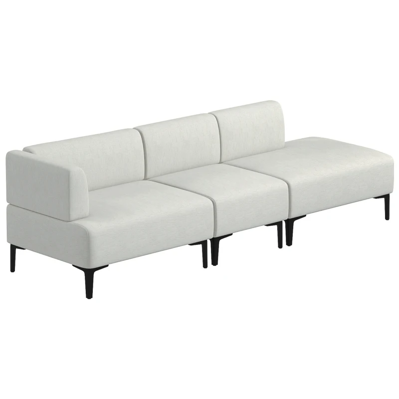 HOMCOM Canapea Moderna Modulabila cu 3 Sectiuni, Canapea Sectionala din Stofa cu Picioare din Otel, 250x75x70cm, Alb Crem