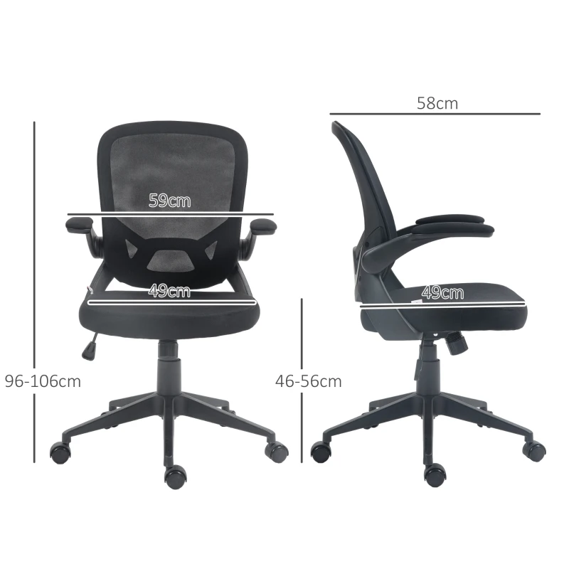 HOMCOM Scaun de Birou Ergonomic cu Înălțime Reglabilă, Scaun de Birou cu Balansoar și Țesătură Respirabilă, 59x58x96-106 cm, Negru