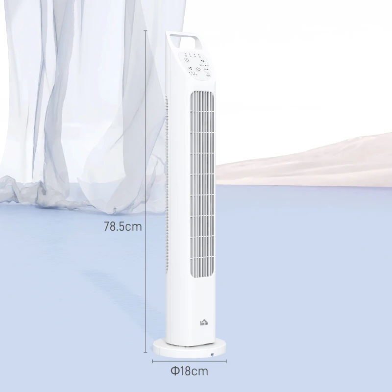 HOMCOM Tower Fan, Electric Cooling Fan with Remote, 75° Oscillating, 3 Speed 3 Modes, 7.5H Timer, Quiet Standing Bladeless for Bedroom Office, White