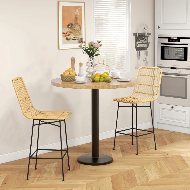 HOMCOM Taborety Barowe Styl Boho, Plecionka PE-Rattan, 45 x 53,5 x 105 cm, Żółty + Czarny