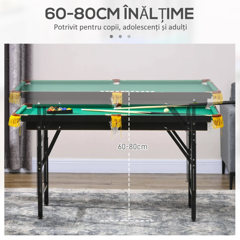 SPORTNOW Masă de Joc Pliabilă 2-în-1, Masă de Tenis și Masă de Biliard cu Accesorii Incluse, 140x63x60-80 cm, Albastru, Verde și Negru