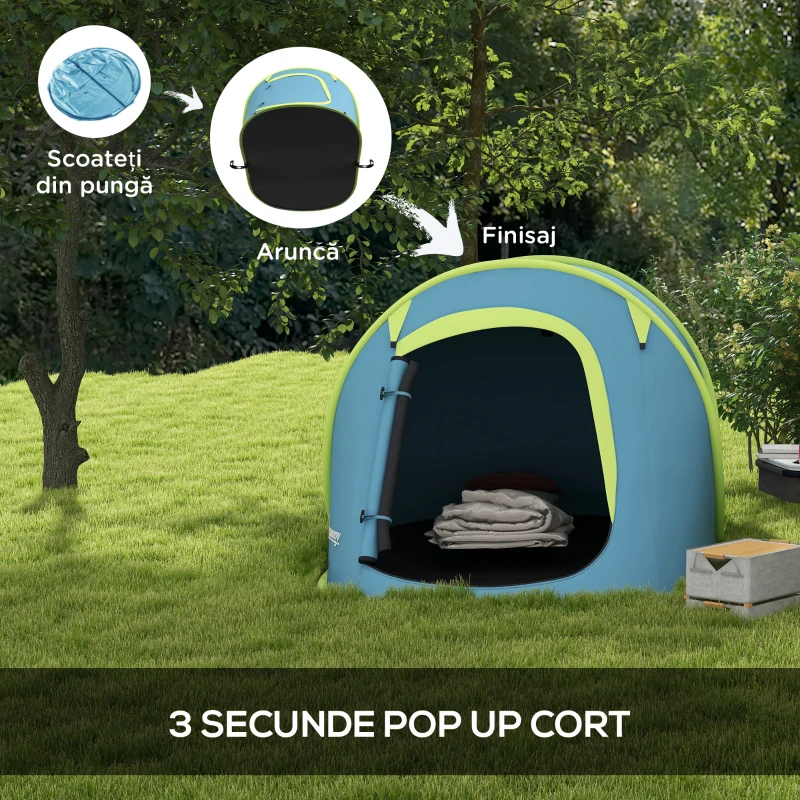 Outsunny Cort Camping Impermeabil, Cort Pop-Up cu Accesorii și Geantă de Transport, 245x148x105 cm, Albastru