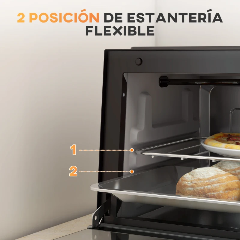 HOMCOM Mini Horno Eléctrico 9L Horno Eléctrico Sobremesa 750W con Temperatura Ajustable Temporizador 35x24,6x20 cm Negro