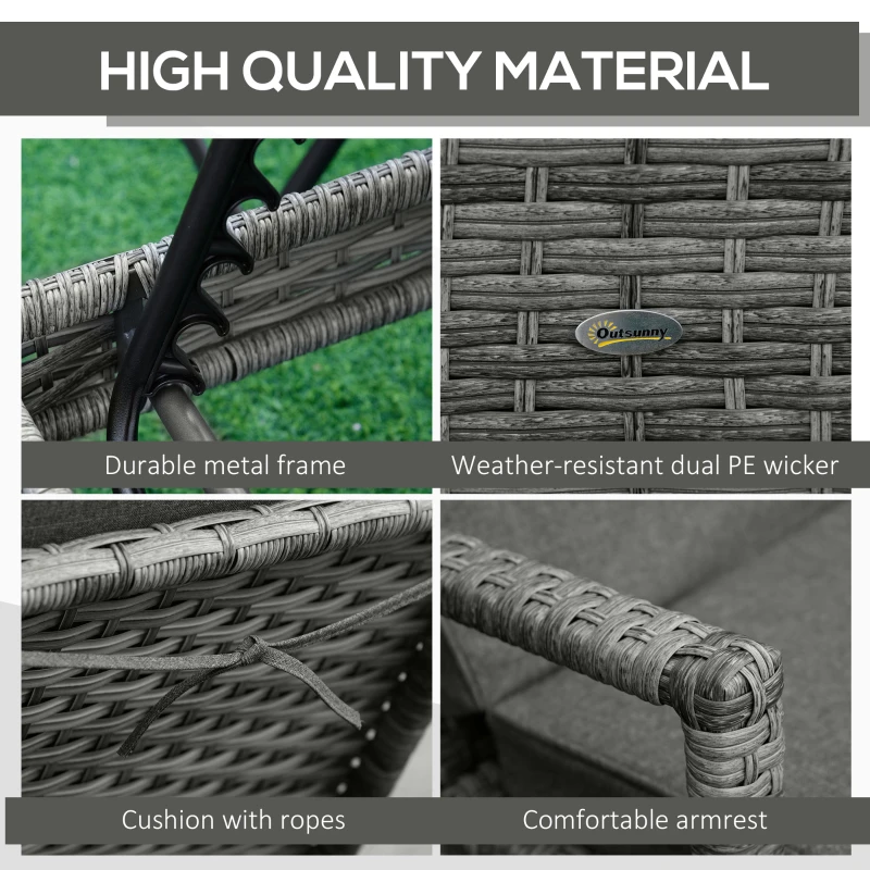 Outsunny Patio Rattan Sun Lounger, Dual Wicker Weave Outdoor Single Reclining Chair Furniture, 4-Level Adjustable Backrest w/ Removeable & Washable Cushion, Mixed Grey