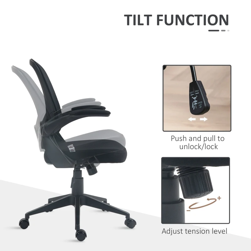 HOMCOM Scaun de Birou Ergonomic cu Înălțime Reglabilă, Scaun de Birou cu Balansoar și Țesătură Respirabilă, 59x58x96-106 cm, Negru